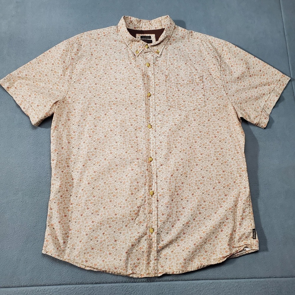 prAna Shirt Mens 2XL Orange White Floral Slim Fit Short Sleeve Button Up